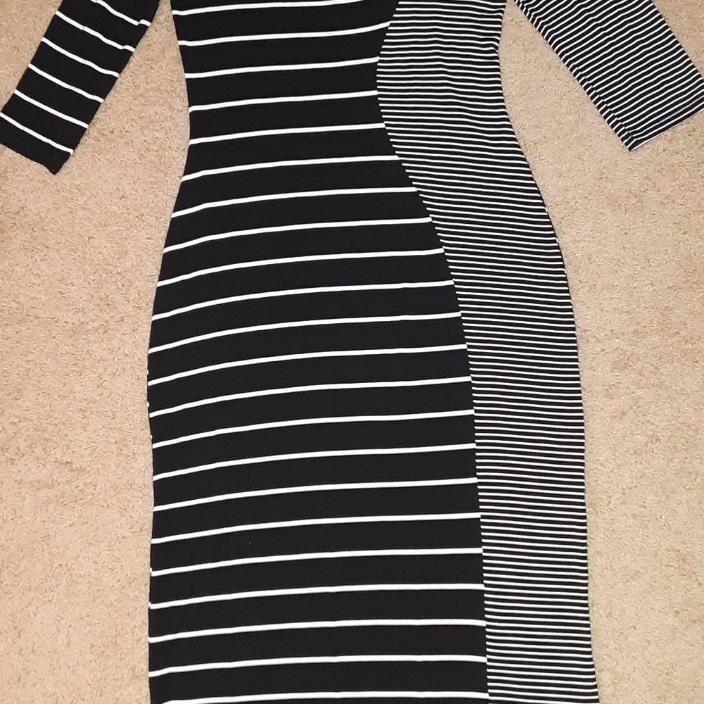 Spense 3/4 sleeve black/white maxi long dress Sm